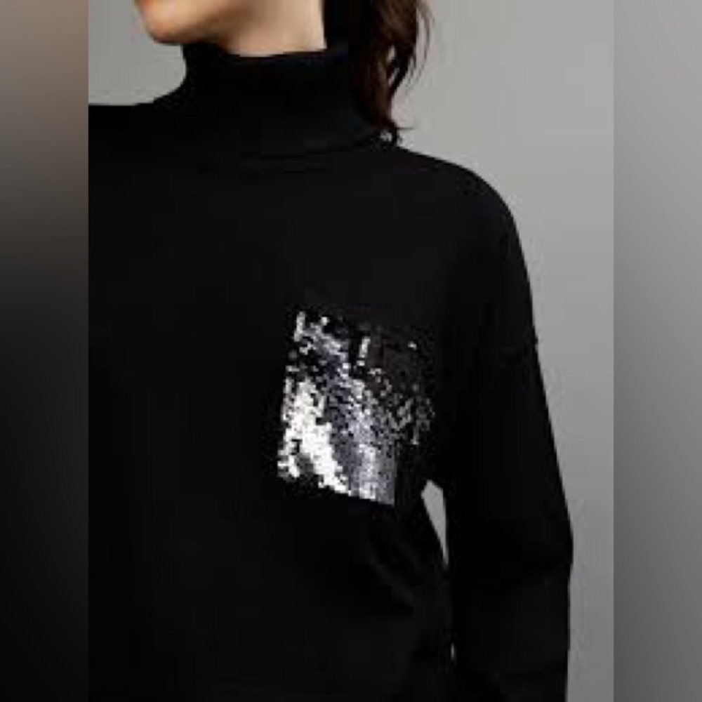 DKNY Ombré Sequin Pocket Turtleneck Sweater in black size M